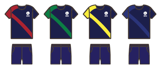 The Primary School PE uniform is separated between four house colours.