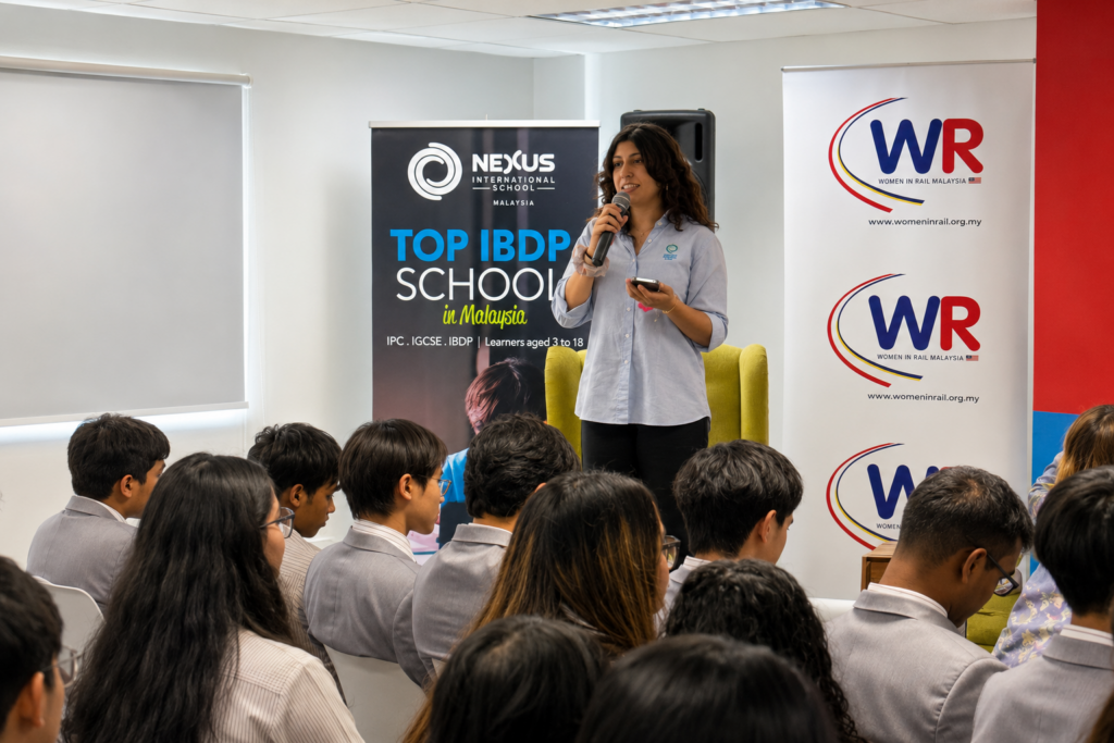 Year 12 learner leading the BMCC Sustainability Conference as part of Learner Leadership opportunities at Nexus International School Malaysia.